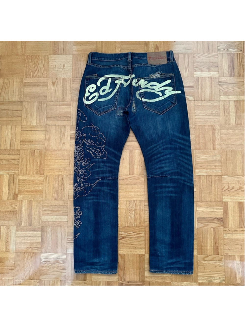 Vintage Y2K Ed Hardy denim jeans spell out embroidered distressed Size 32